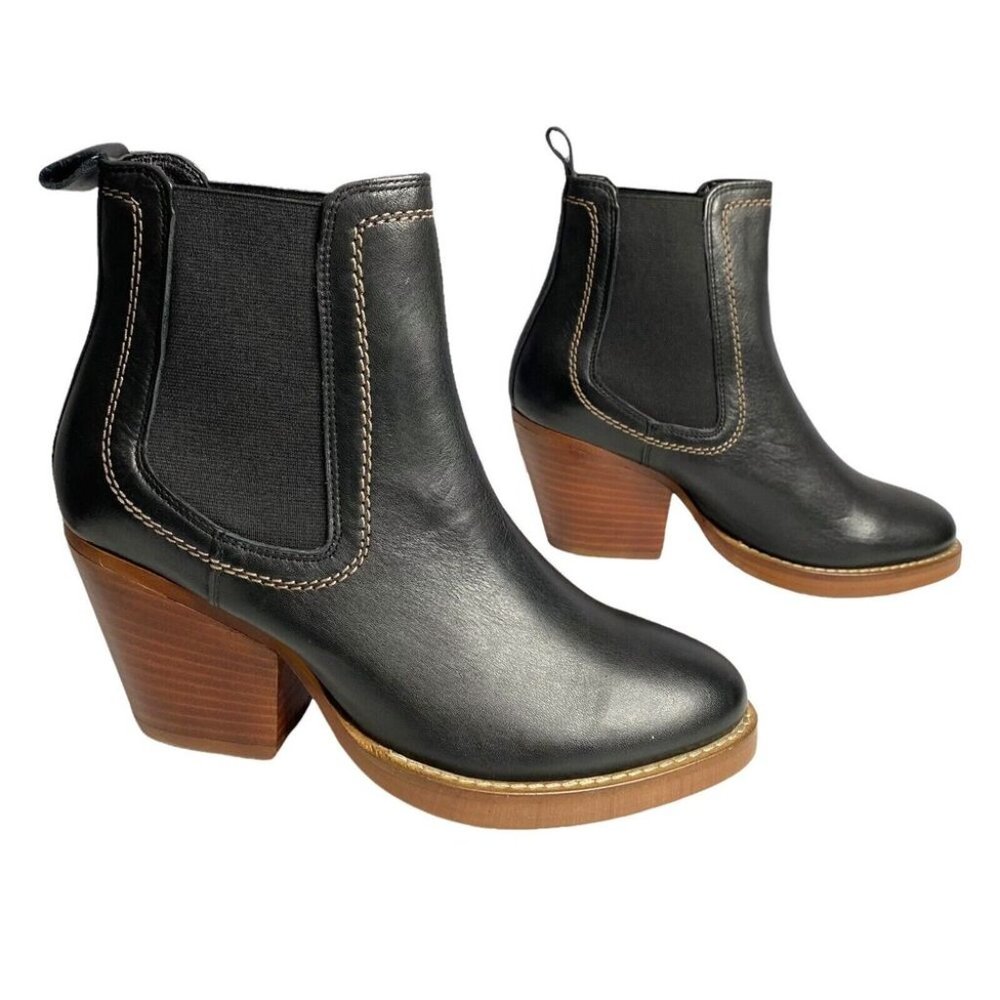 Midas Black Genuine Leather Block Heel Boots Size 36 / 6 RRP$248 Ankle Bootie - Picture 2 of 10